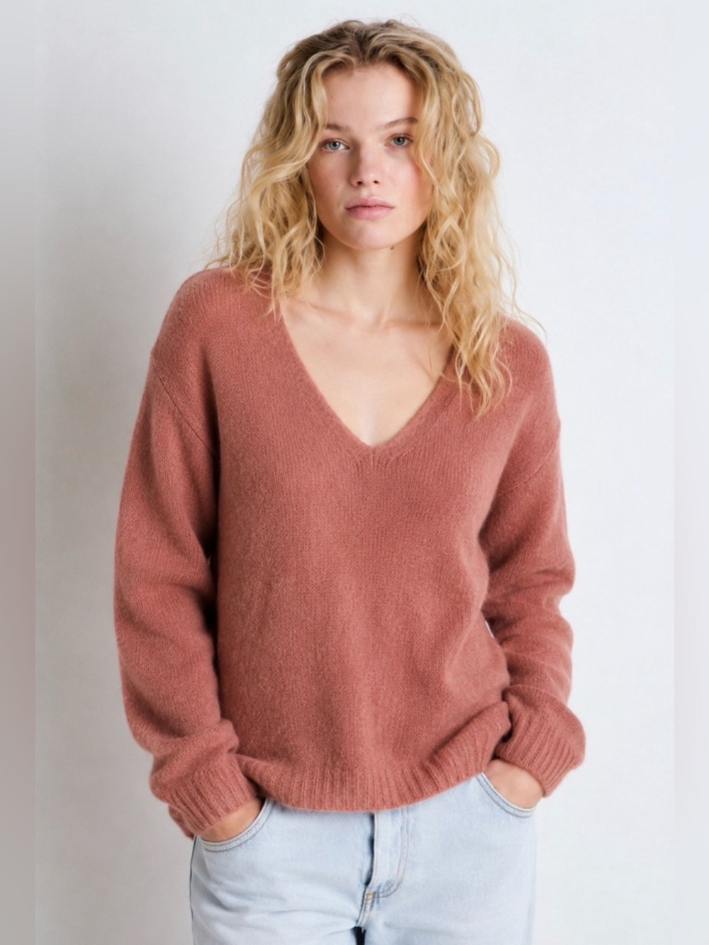 American Vintage Mohair Wool Dusty Rose Pink V-neck Sweater Size S NWOT